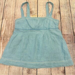 Hartford Linen Babydoll Tank Top 12 Large Teal Blue Luxury Preppy Travel Resort